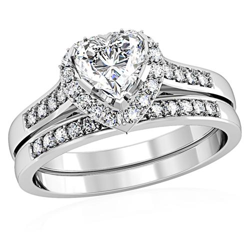 HEART CZ WEDDING RING SET-2 RINGS-size 6